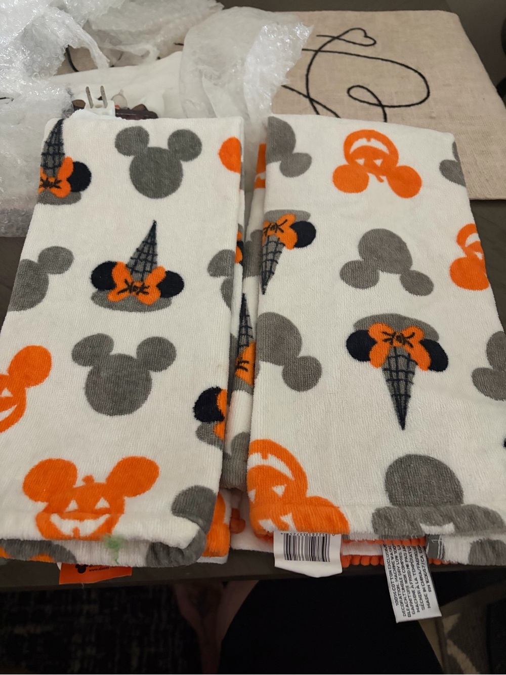 Disney Halloween hand towels in Orange, Gray and White - Disney Style